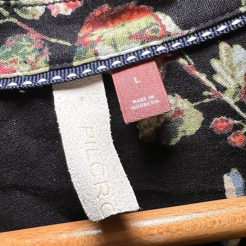 Anthropologie Pilcro Top Size L Black Floral Cropped Waist-tie Linen Blend Fall - Picture 4 of 14